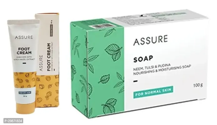 Assure Foot Cream Enriched With Witch Hazel Extract- 50 Grams And Assure Neem Tulsi And Pudina Soap- 100 Grams, Pack Of 2