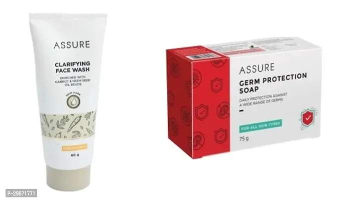 Assure Clarifying Face Wash- 60 Grams And Assure Germ Protection Soap-75 G, Pack Of 2