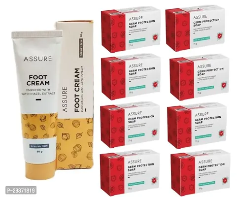 Assure Foot Cream Enriched With Witch Hazel Extract- 50 Grams And 8 Pieces Assure Germ Protection Soap- 75 G Each, Pack Of 9