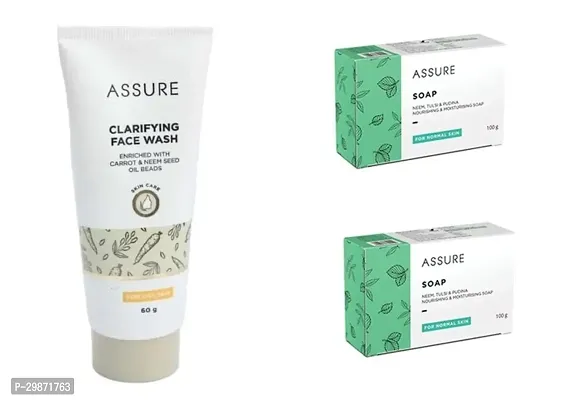 Assure Clarifying Face Wash- 60 Grams And 2 Pieces Assure Neem Tulsi And Pudina Soap-100 G Each- Pack Of 3