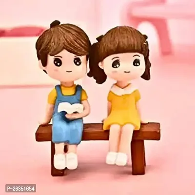 Cute Couple Miniature showpiece Reading Book on Bench- Best for Gifting, Car Decor and Home Decor- 2.5 inch height