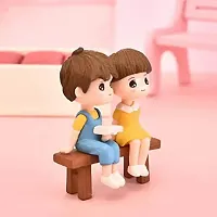 Cute Couple Miniature showpiece Reading Book on Bench- Best for Gifting, Car Decor and Home Decor- 2.5 inch height-thumb1