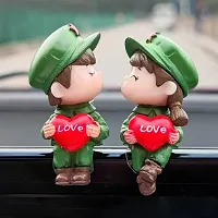 Cute Army Couple Miniature Showpiece- Best for Home Decoe, Garden Decor and Gifting-thumb1