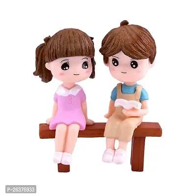 Cute Couple Miniature Reading Book on Bench- Best for Gifting, Car Decor and Home Decor- 2.5 inch height-thumb0