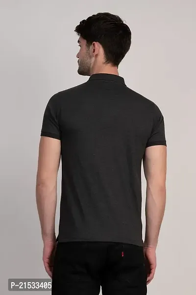 COLDPLAY Solid Men Polo Neck Black Melange T-Shirt-thumb3