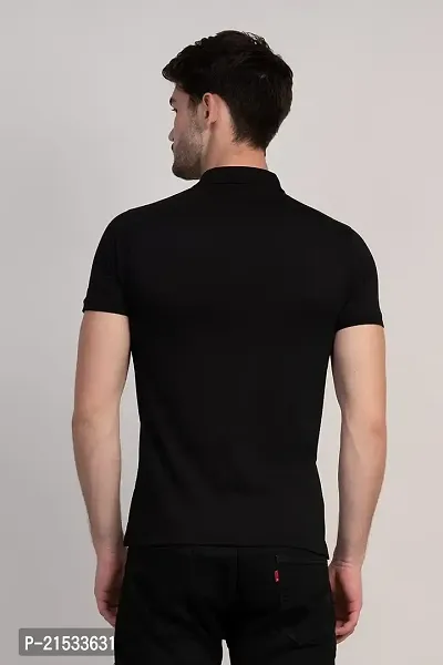 COLDPLAY Solid Men Polo Neck Black T-Shirt-thumb3