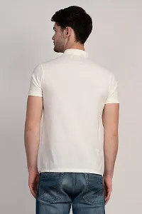 COLDPLAY Solid Men Polo Neck Cream T-Shirt-thumb2