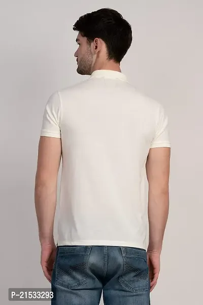 COLDPLAY Solid Men Polo Neck Cream T-Shirt-thumb3