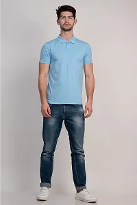 COLDPLAY Solid Men Polo Neck Sky T-Shirt-thumb4