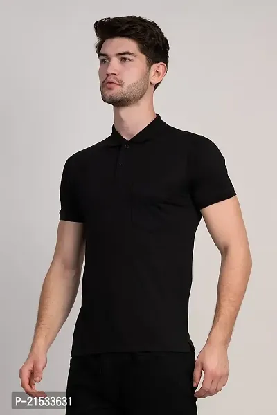 COLDPLAY Solid Men Polo Neck Black T-Shirt-thumb2