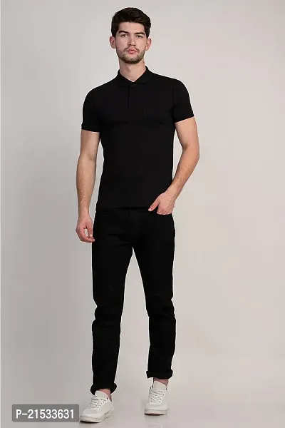 COLDPLAY Solid Men Polo Neck Black T-Shirt-thumb5