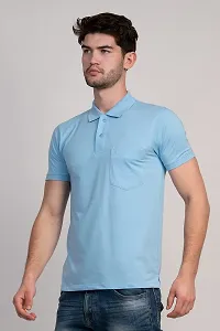 COLDPLAY Solid Men Polo Neck Sky T-Shirt-thumb1