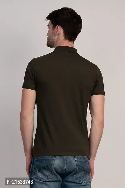 COLDPLAY Solid Men Polo Neck Olive T-Shirt-thumb3