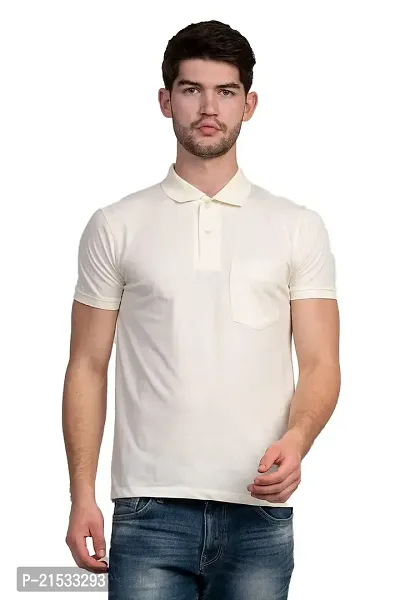 COLDPLAY Solid Men Polo Neck Cream T-Shirt-thumb0