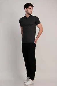 COLDPLAY Solid Men Polo Neck Black Melange T-Shirt-thumb4