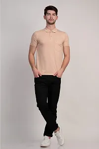 COLDPLAY Solid Men Polo Neck Peach T-Shirt-thumb3