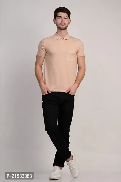 COLDPLAY Solid Men Polo Neck Peach T-Shirt-thumb4