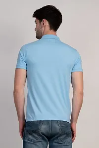 COLDPLAY Solid Men Polo Neck Sky T-Shirt-thumb2