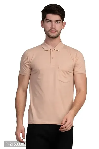 COLDPLAY Solid Men Polo Neck Peach T-Shirt-thumb0