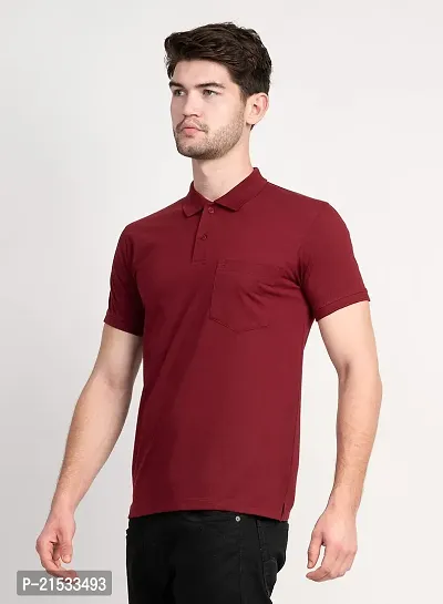 COLDPLAY Solid Men Polo Neck Maroon T-Shirt-thumb2