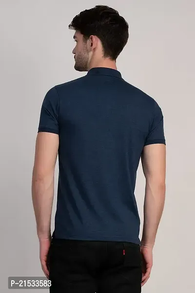 COLDPLAY Solid Men Polo Neck Navy-Melange T-Shirt-thumb3