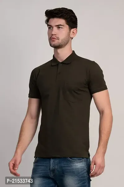 COLDPLAY Solid Men Polo Neck Olive T-Shirt-thumb2