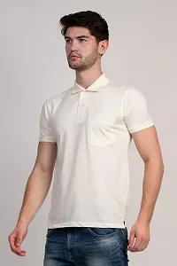 COLDPLAY Solid Men Polo Neck Cream T-Shirt-thumb1