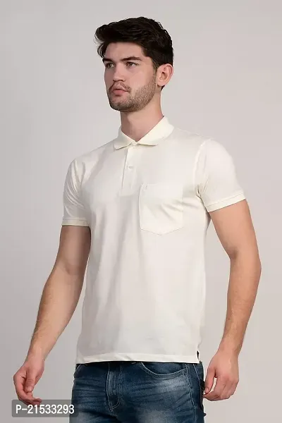 COLDPLAY Solid Men Polo Neck Cream T-Shirt-thumb2