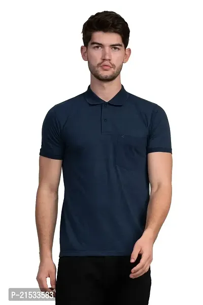 COLDPLAY Solid Men Polo Neck Navy-Melange T-Shirt