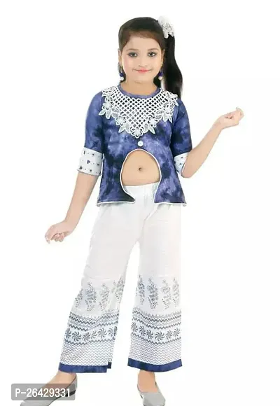 Fabulous Blue Rayon Printed Top With Bottom For Girls