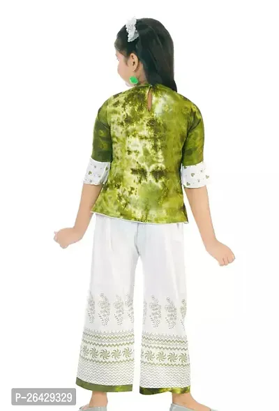 Fabulous Green Rayon Printed Top With Bottom For Girls-thumb2