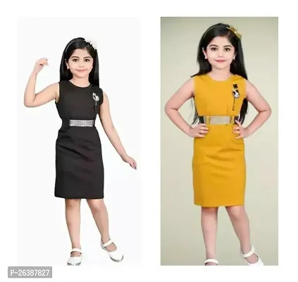 Stylish Multicoloured Crepe Bodycon Drees For Girl Pack Of 2-thumb0