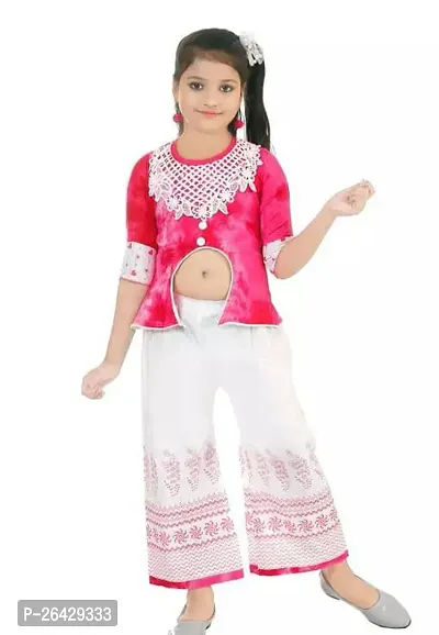 Fabulous Pink Rayon Printed Top With Bottom For Girls
