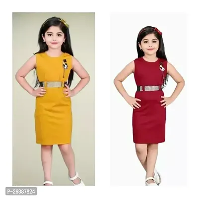 Stylish Multicoloured Crepe Bodycon Drees For Girl Pack Of 2-thumb0