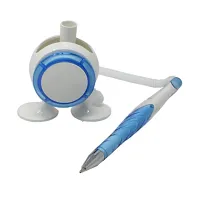 Abee Ballpoint Desk Pen With Stand for Office Table - Blue - Pen With String and Stick On Base (Pack of 3) (Random Color)-thumb2