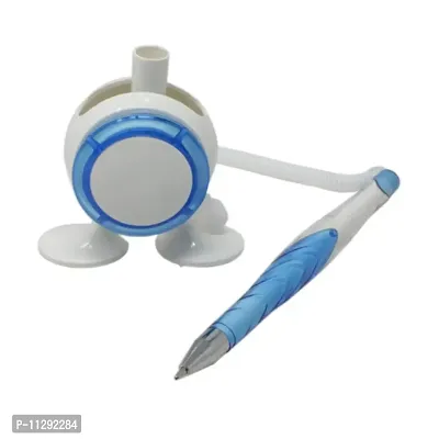 Abee Ballpoint Desk Pen With Stand for Office Table - Blue - Pen With String and Stick On Base (Pack of 3) (Random Color)-thumb3