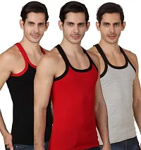Men's Multicoloured Cotton Sleevelss Gym Vests - Pack of 3-thumb1