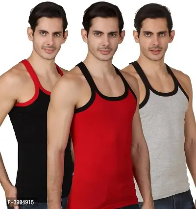Men's Multicoloured Cotton Sleevelss Gym Vests - Pack of 3-thumb2