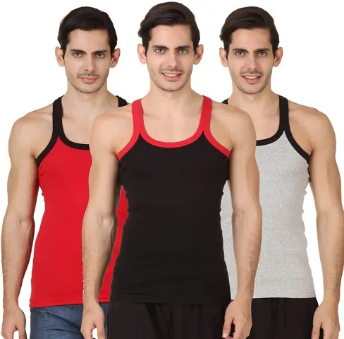 Men's Multicoloured Cotton Gym Vests - Pack of 3