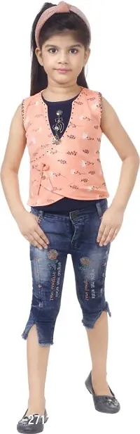 Fabulous Orange Cotton Blend Printed Top With Bottom For Girls-thumb0