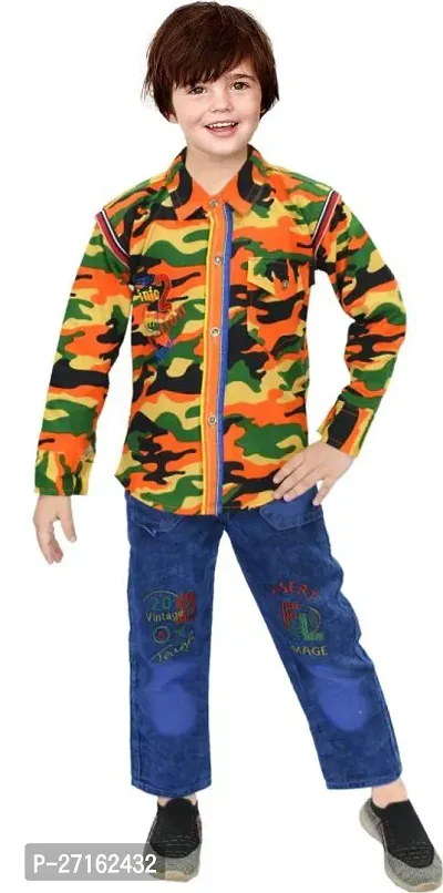 Stylish Multicolored Cotton Printed Shirts with Jeans Set For Boys-thumb0