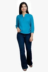 Women's Solid Color Rayon Regular Fit Casual Top for Women Girl (Small, Blue)-thumb2