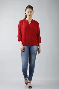 Women's Solid Color Rayon Regular Fit Casual Top for Women Girl (Large, Red)-thumb2