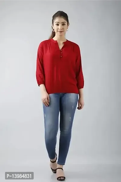 Women's Solid Color Rayon Regular Fit Casual Top for Women Girl (Large, Red)-thumb3