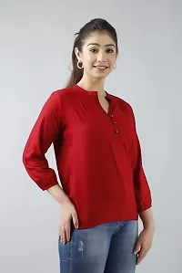 Women's Solid Color Rayon Regular Fit Casual Top for Women Girl (Large, Red)-thumb4