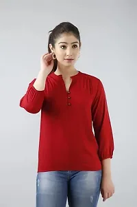 Women's Solid Color Rayon Regular Fit Casual Top for Women Girl (Large, Red)-thumb3