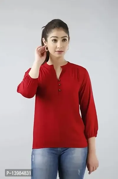 Women's Solid Color Rayon Regular Fit Casual Top for Women Girl (Large, Red)-thumb4