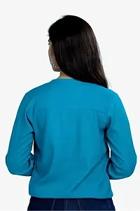 Women's Solid Color Rayon Regular Fit Casual Top for Women Girl (Small, Blue)-thumb1