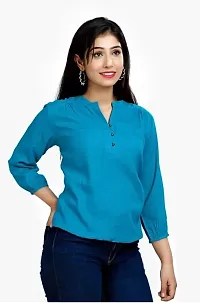 Women's Solid Color Rayon Regular Fit Casual Top for Women Girl (Small, Blue)-thumb3