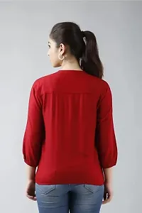 Women's Solid Color Rayon Regular Fit Casual Top for Women Girl (Large, Red)-thumb1